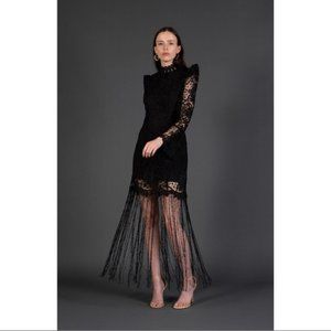 Beulah Dress - Black Lace with Fringe Detail